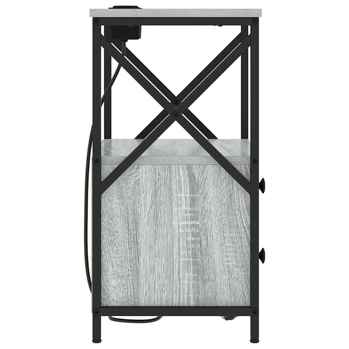vidaXL Comò con stazione di ricarica con cassetto 2 pcs Grigio sonoma