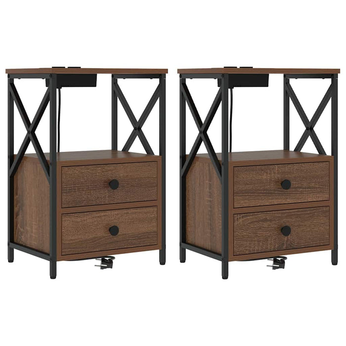 vidaXL Comò con stazione di ricarica con cassetto 2 pcs Rovere marrone