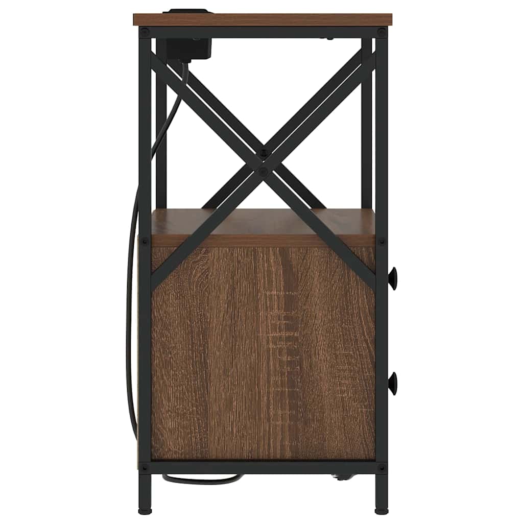 vidaXL Comò con stazione di ricarica con cassetto 2 pcs Rovere marrone