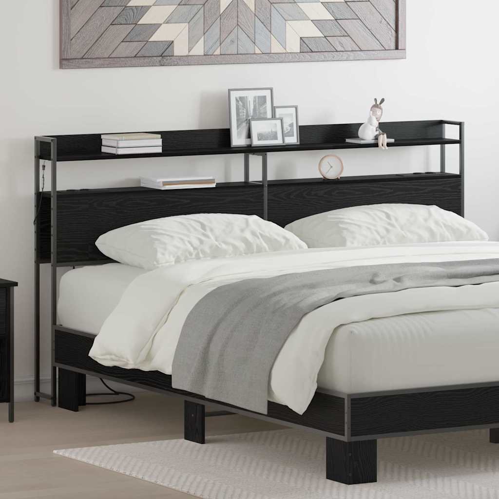 Testiera con lo scaffale-Testata contenitore Rovere nero 180 cm Legno multistrato