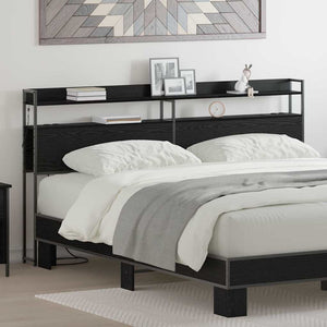 Testiera con lo scaffale-Testata contenitore Rovere nero 180 cm Legno multistrato