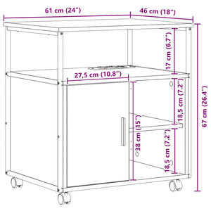 vidaXL Mobile per Ufficio con ruota Rovere fumo 61 x 46 x 67 cm