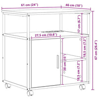 vidaXL Mobile per Ufficio con ruota Grigio sonoma 61 x 46 x 67 cm