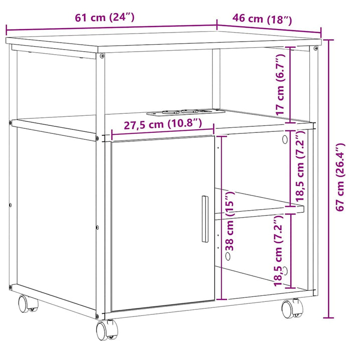 vidaXL Mobile per Ufficio con ruota Rovere marrone 61 x 46 x 67 cm