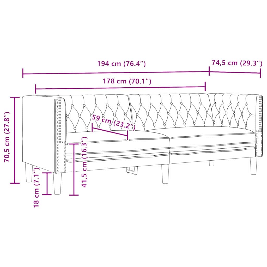 vidaXL Divano Chesterfield Nero 194 x 74.5 x 70.5 cm Pelle sintetica