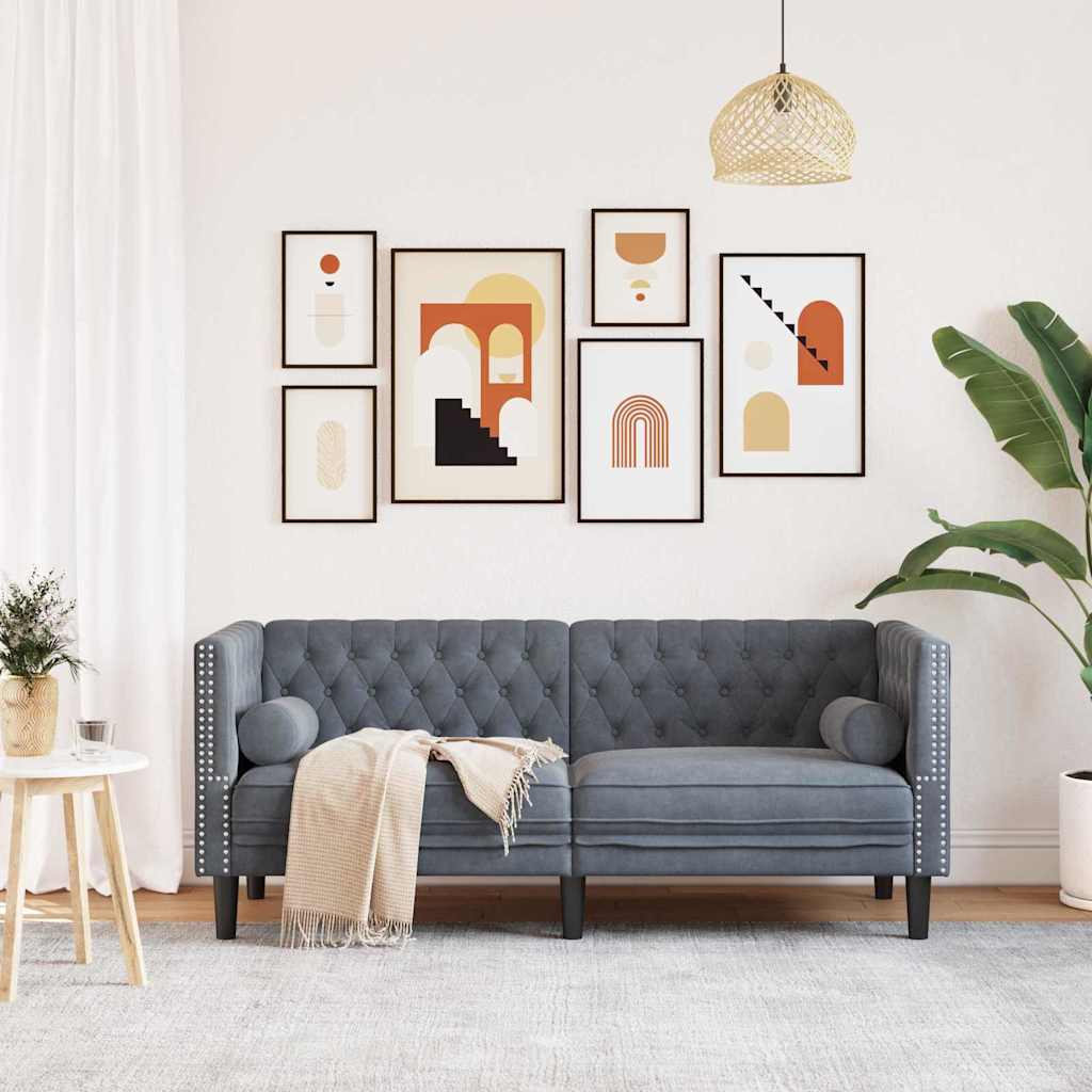 Divano Chesterfield Grigio scuro 174 x 74.5 x 70.5 cm Velluto 42013020