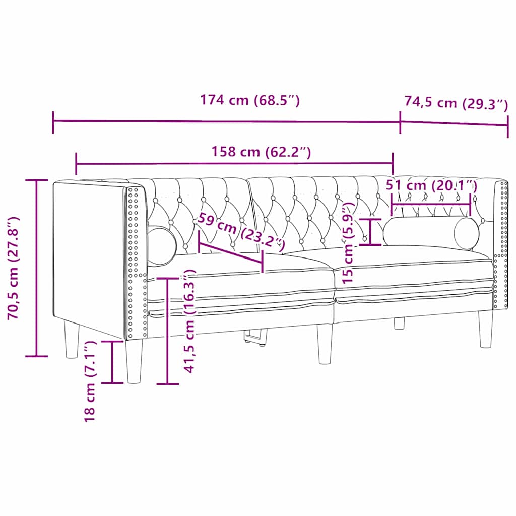 vidaXL Divano Chesterfield Grigio scuro 174 x 74.5 x 70.5 cm Velluto