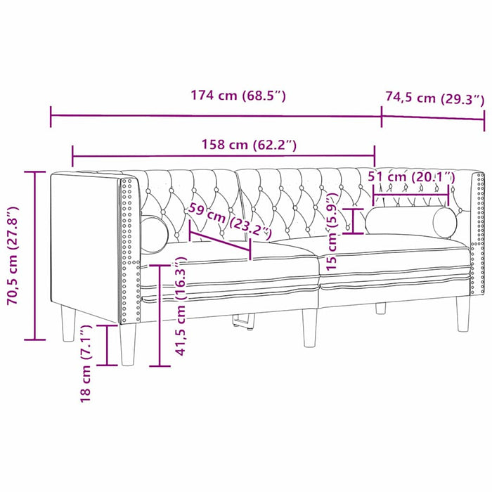 vidaXL Divano Chesterfield Grigio scuro 174 x 74.5 x 70.5 cm Velluto