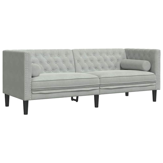 vidaXL Divano Chesterfield Grigio chiaro 194 x 74.5 x 70.5 cm Velluto