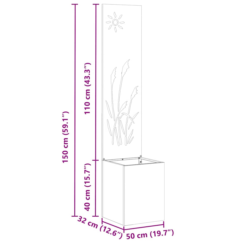 vidaXL Vaso da Giardino con Pannello Decorativo Nero 32 x 140 cm