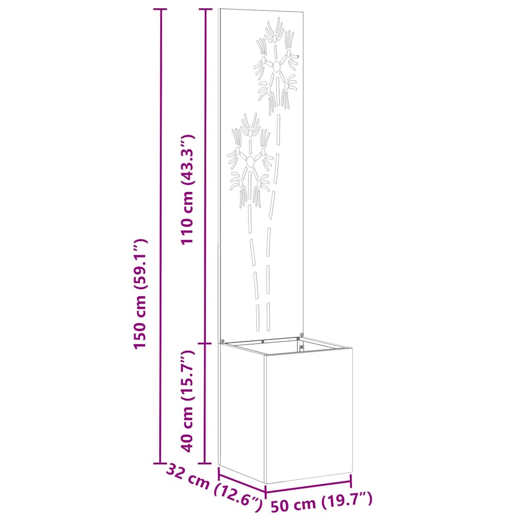vidaXL Vaso da Giardino con Pannello Decorativo Antracite 32 x 140 cm