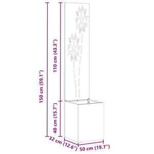 vidaXL Vaso da Giardino con Pannello Decorativo Argento 32 x 140 cm