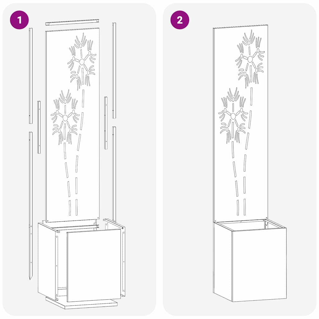 vidaXL Vaso da Giardino con Pannello Decorativo Argento 32 x 140 cm