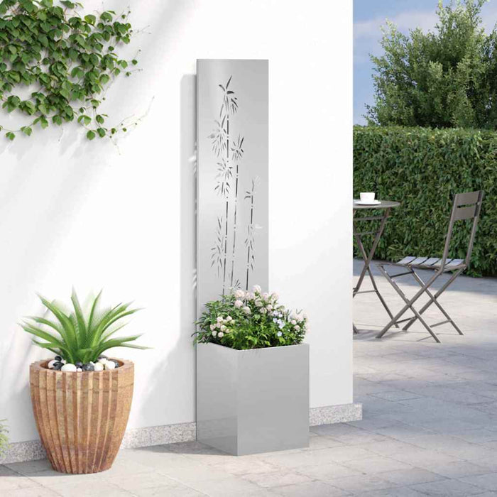 vidaXL Vaso da Giardino con Pannello Decorativo Argento 32 x 140 cm