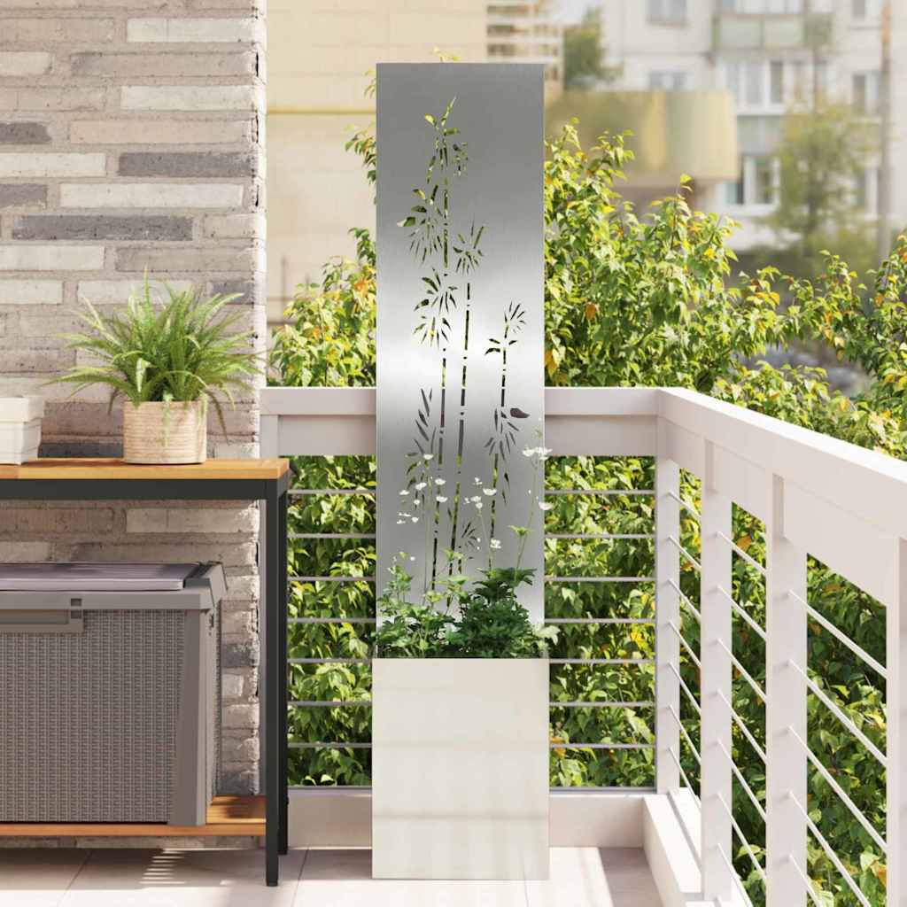 vidaXL Vaso da Giardino con Pannello Decorativo Argento 32 x 140 cm