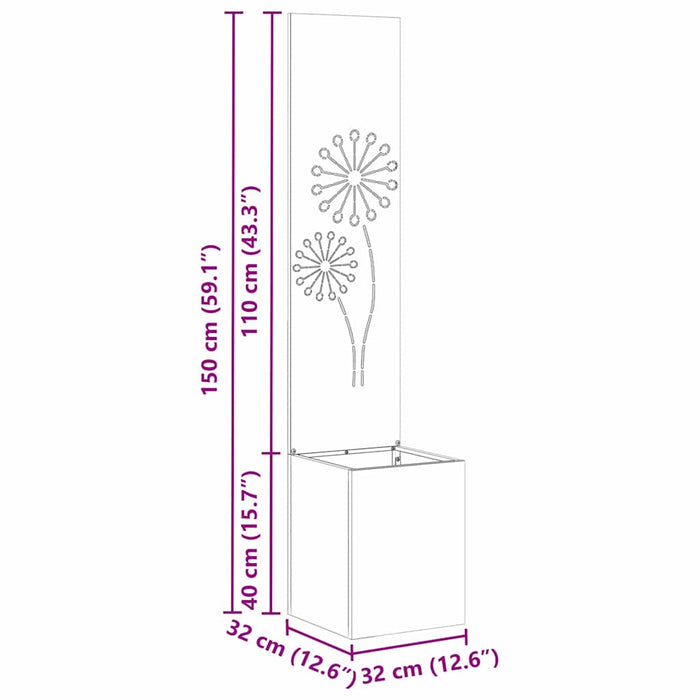 vidaXL Vaso da Giardino con Pannello Decorativo Antracite 32 x 140 cm