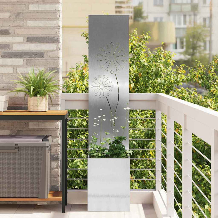 vidaXL Vaso da Giardino con Pannello Decorativo Argento 32 x 140 cm