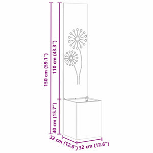 vidaXL Vaso da Giardino con Pannello Decorativo Argento 32 x 140 cm