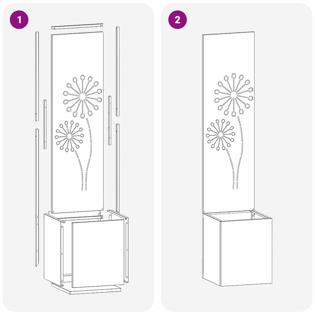 vidaXL Vaso da Giardino con Pannello Decorativo Argento 32 x 140 cm