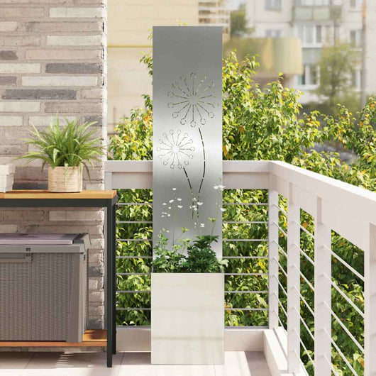 vidaXL Vaso da Giardino con Pannello Decorativo Argento 32 x 140 cm