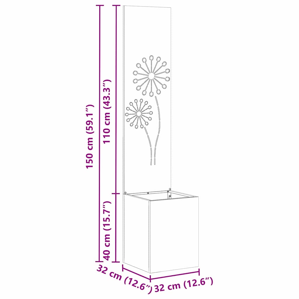 vidaXL Vaso da Giardino con Pannello Decorativo Argento 32 x 140 cm