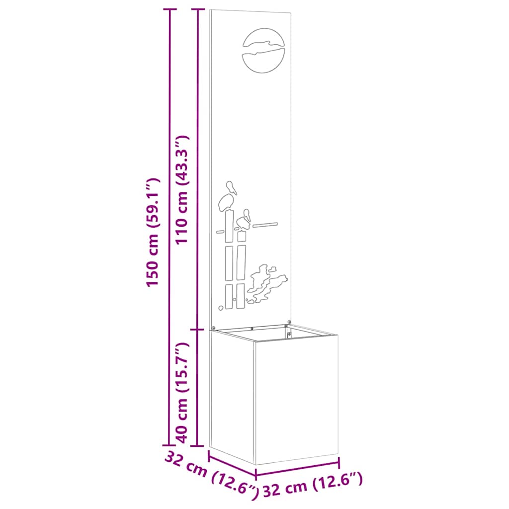 vidaXL Vaso da Giardino con Pannello Decorativo Bianco 32 x 140 cm
