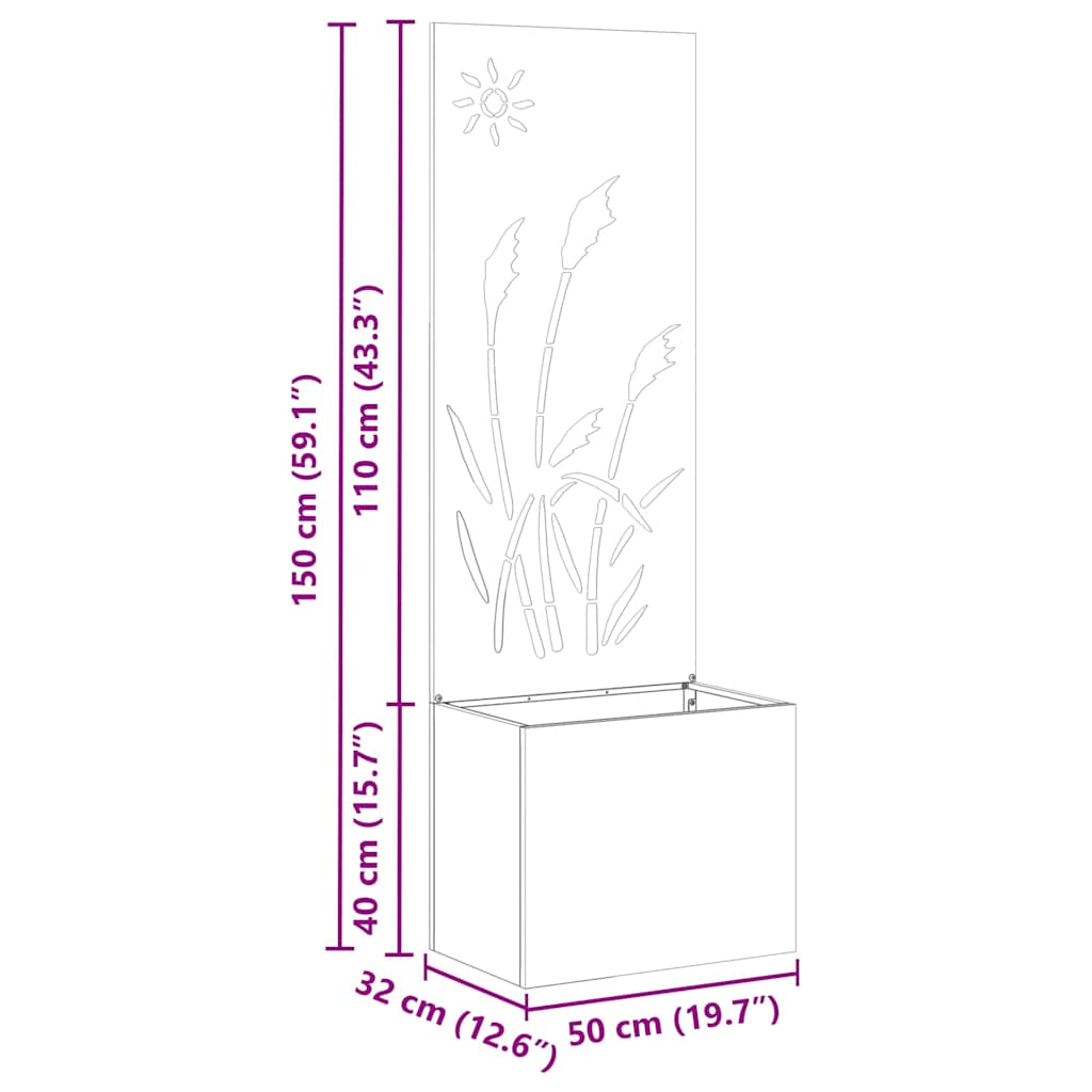 vidaXL Vaso da Giardino con Pannello Decorativo Argento 50 x 140 cm