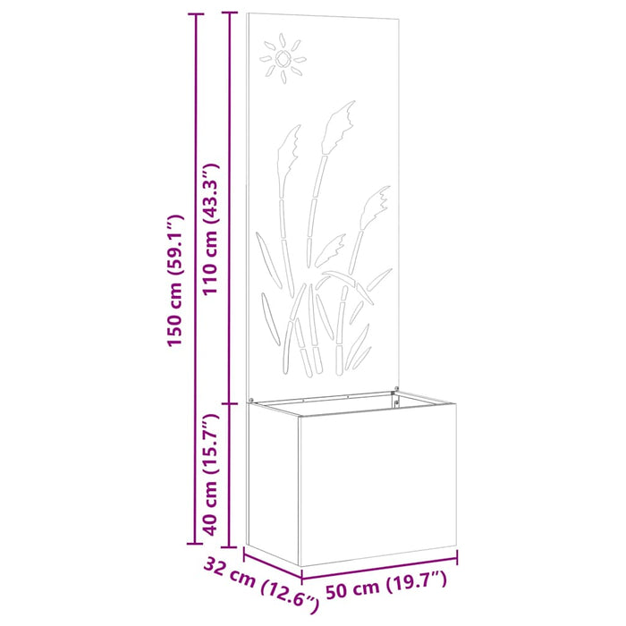 vidaXL Vaso da Giardino con Pannello Decorativo Argento 50 x 140 cm