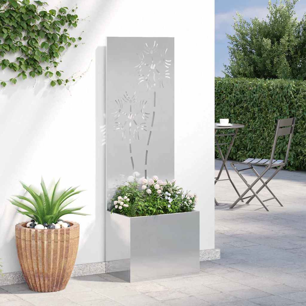 vidaXL Vaso da Giardino con Pannello Decorativo Argento 50 x 140 cm