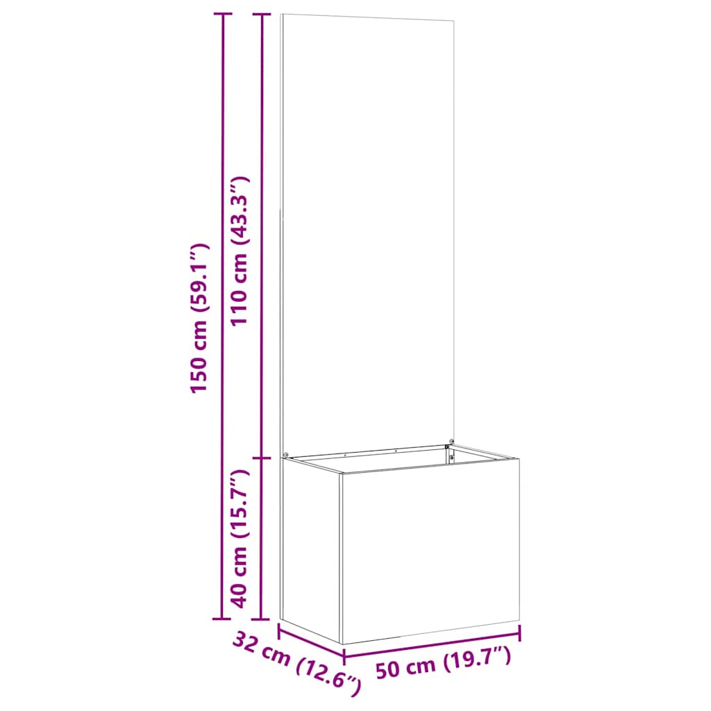 vidaXL Vaso da Giardino con Pannello Decorativo Nero 50 x 140 cm
