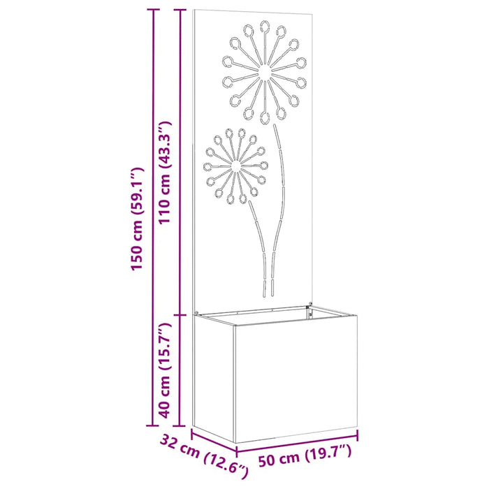 vidaXL Vaso da Giardino con Pannello Decorativo Argento 50 x 140 cm