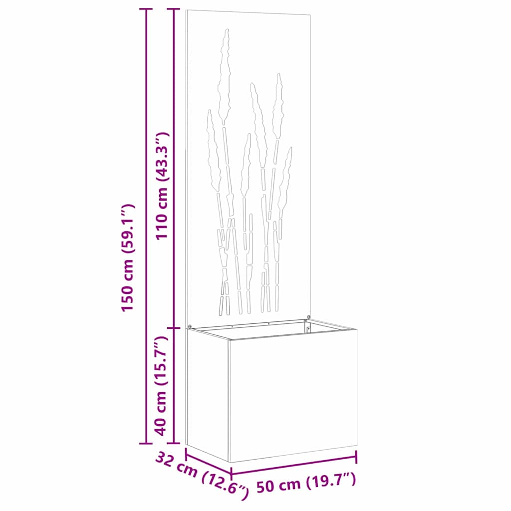 vidaXL Vaso da Giardino con Pannello Decorativo Antracite 50 x 140 cm