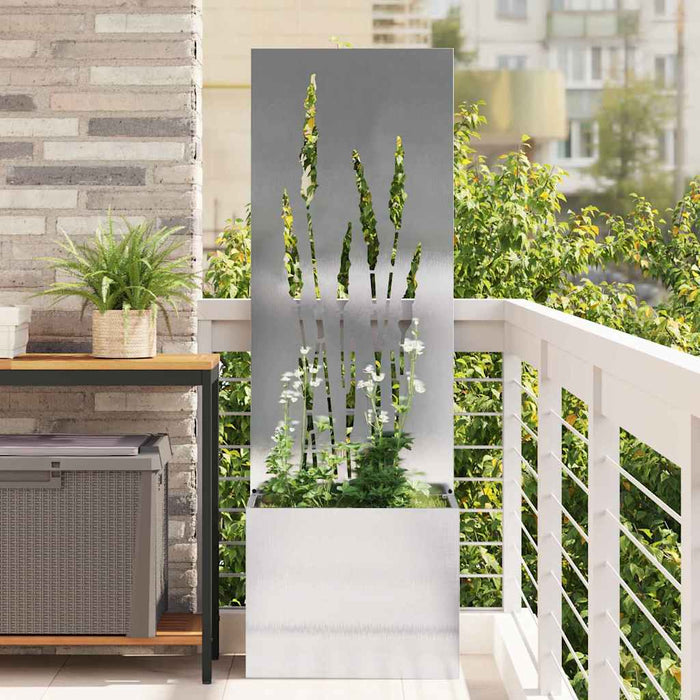 vidaXL Vaso da Giardino con Pannello Decorativo Argento 50 x 140 cm