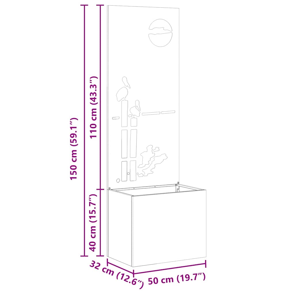 vidaXL Vaso da Giardino con Pannello Decorativo Nero 50 x 140 cm
