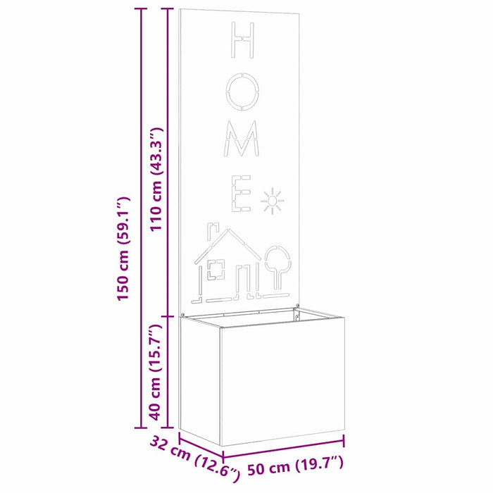 vidaXL Vaso da Giardino con Pannello Decorativo Argento 50 x 140 cm