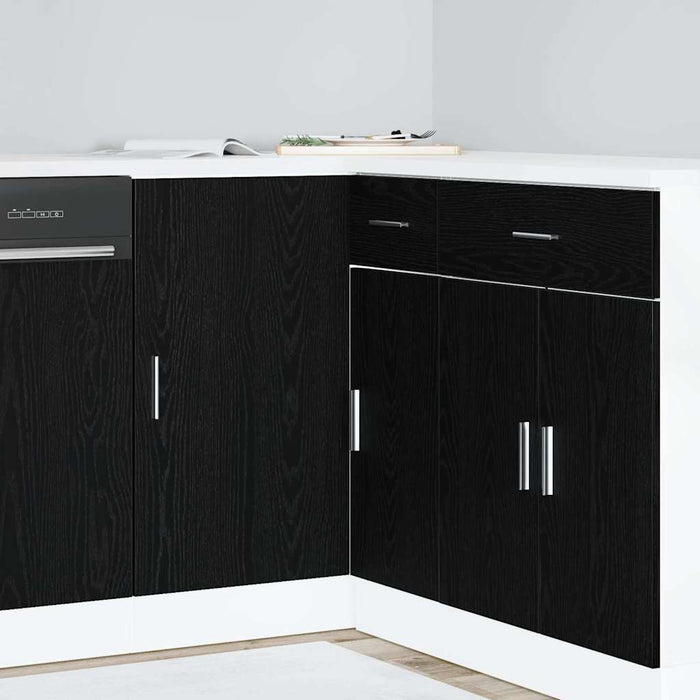 Mobile Base d'Angolo per Cucina con porta Riga Rovere nero 876721