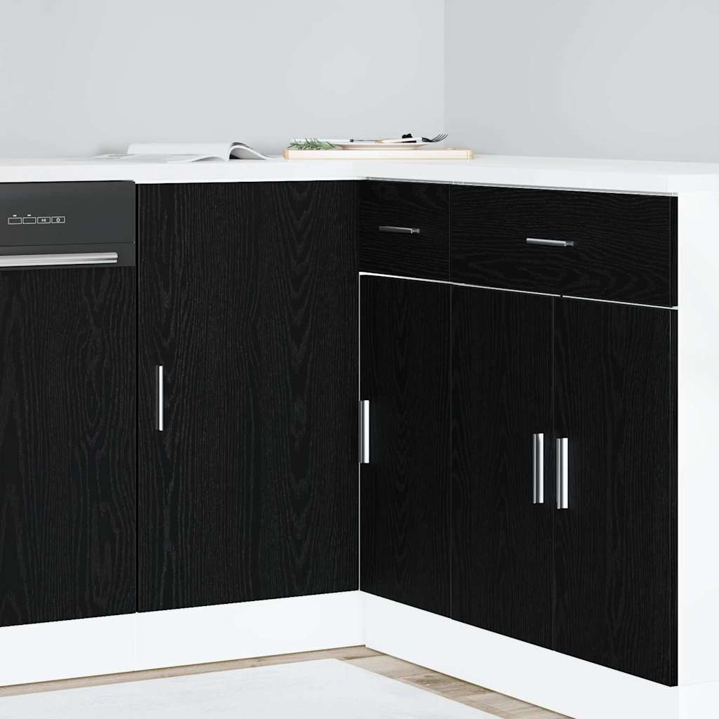 Mobile Base d'Angolo per Cucina con porta-Base da Cucina Riga Rovere nero