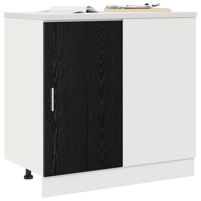 Mobile Base d'Angolo per Cucina con porta Riga Rovere nero 876721