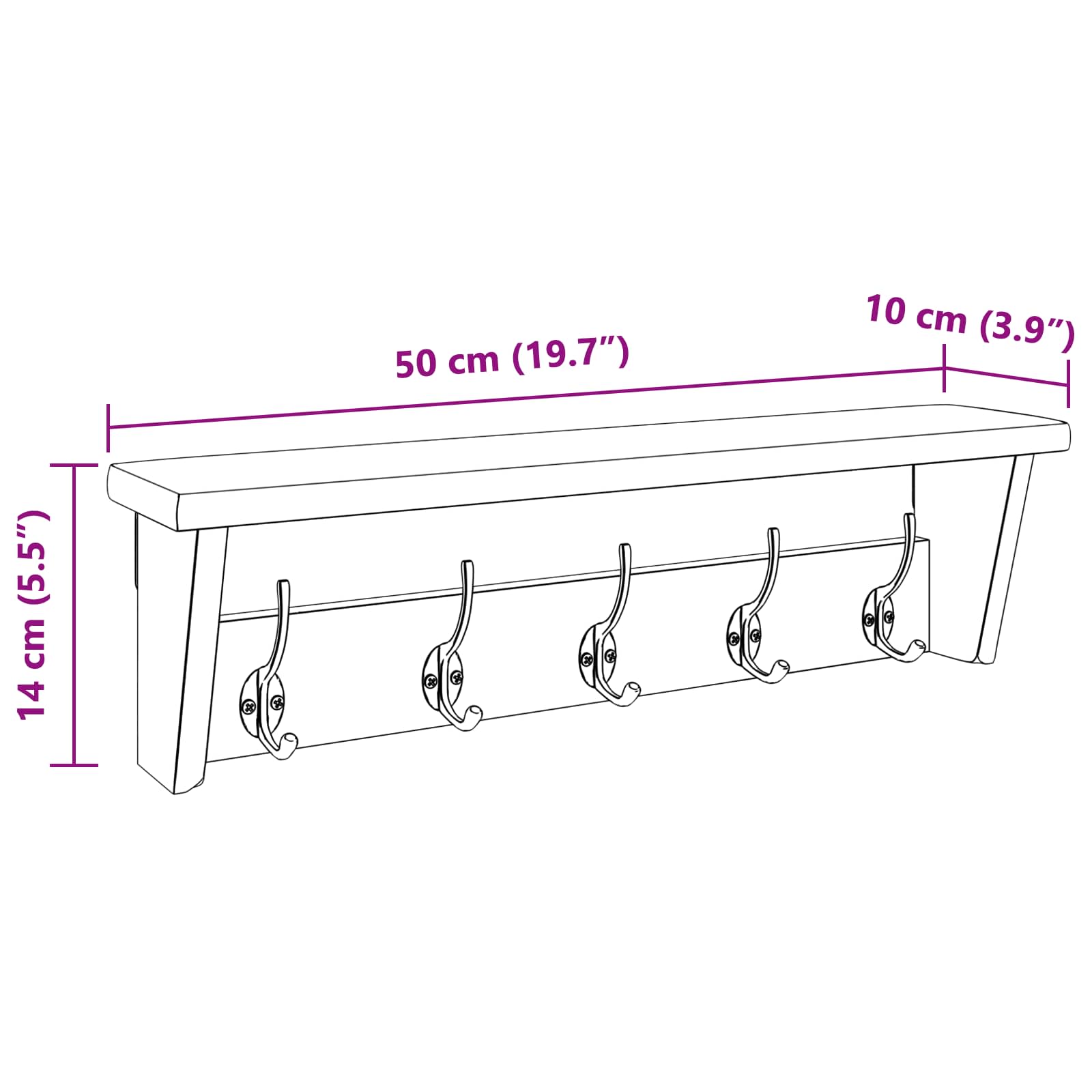 Gruccia Marrone 50 x 10 x 14 cm Legno di Mogano Massello 42012379