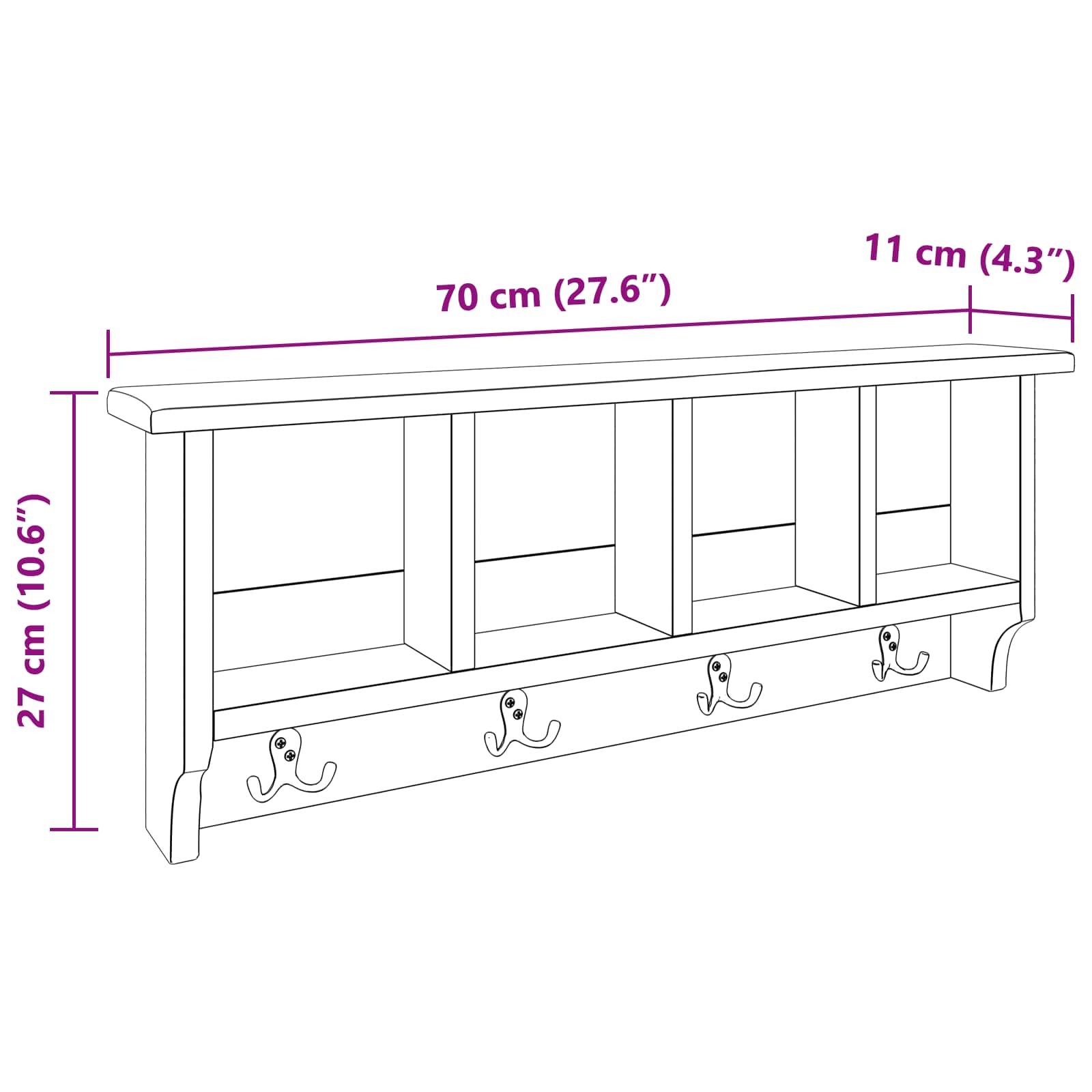 Gruccia Marrone 70 x 11 x 27 cm Legno di Mogano Massello 42012381
