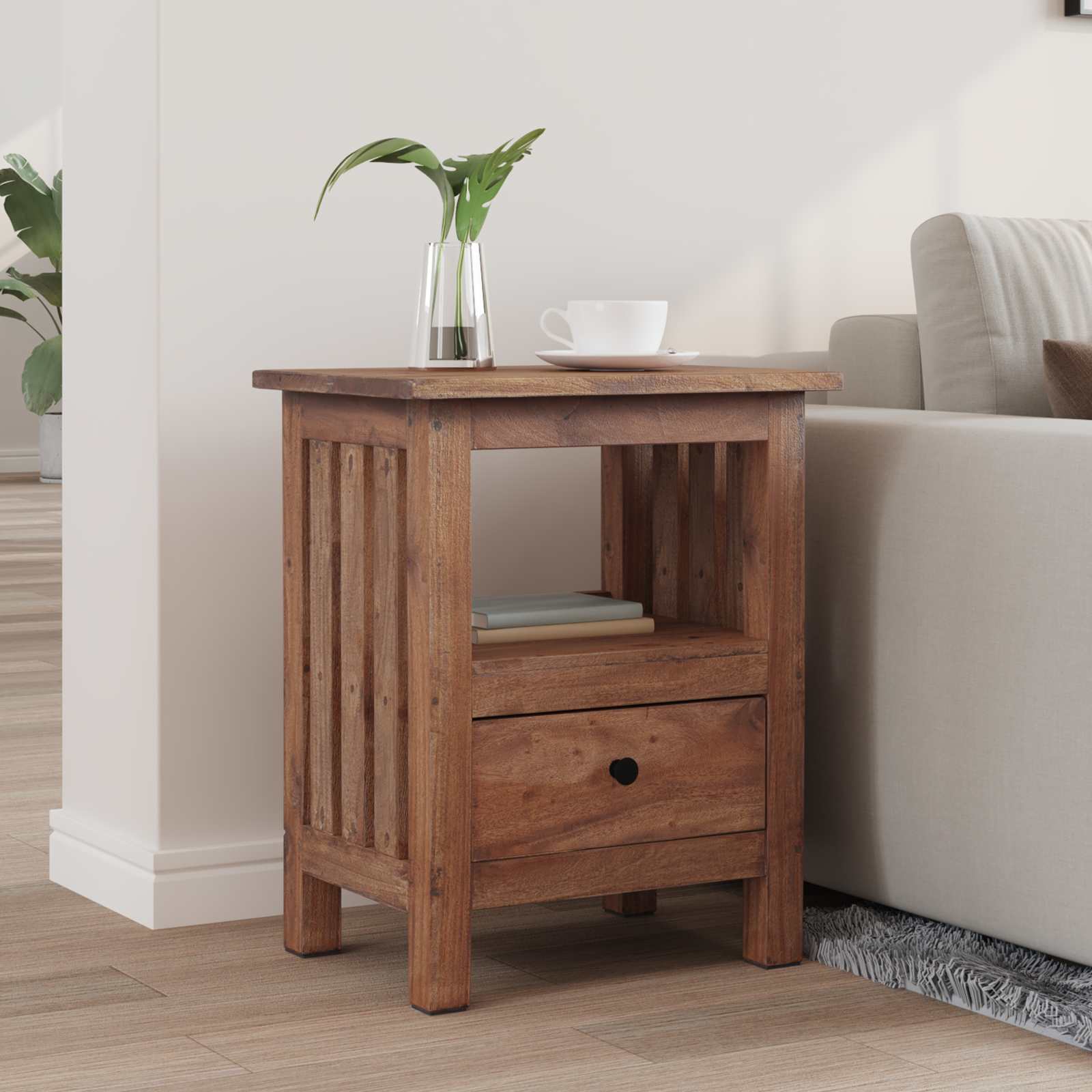 Comodino Marrone 41 x 30 x 50 cm Legno di Mogano Massello 42012386