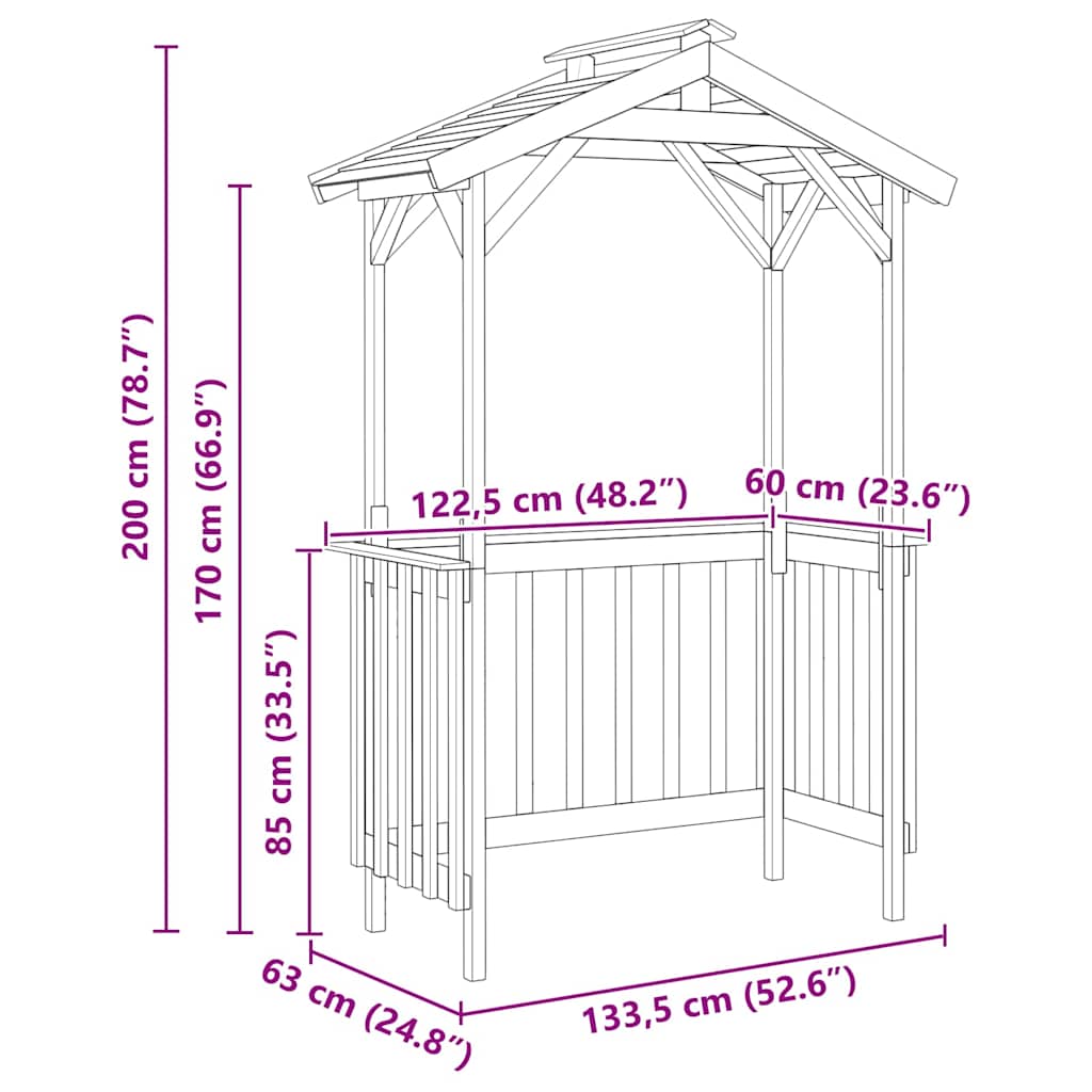 vidaXL Casetta per barbecue Marrone 133.5 x 63 x 200 cm