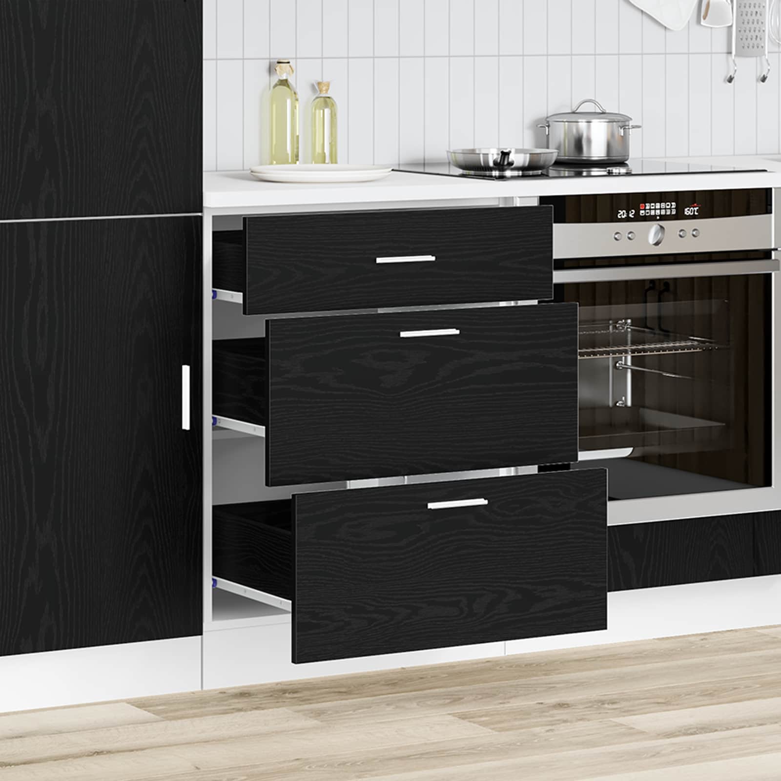 Base per Cucina con cassetto Riga Rovere Nero 60 x 46 x 81,5 cm 876694