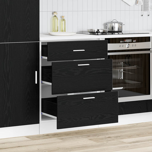 Base per Cucina con cassetto-Mobile Base da Cucina Riga Rovere Nero 60 x 46 x 81,5 cm