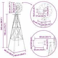 vidaXL Mulino a vento Grigio 84 x 68 x 245 cm Ferro