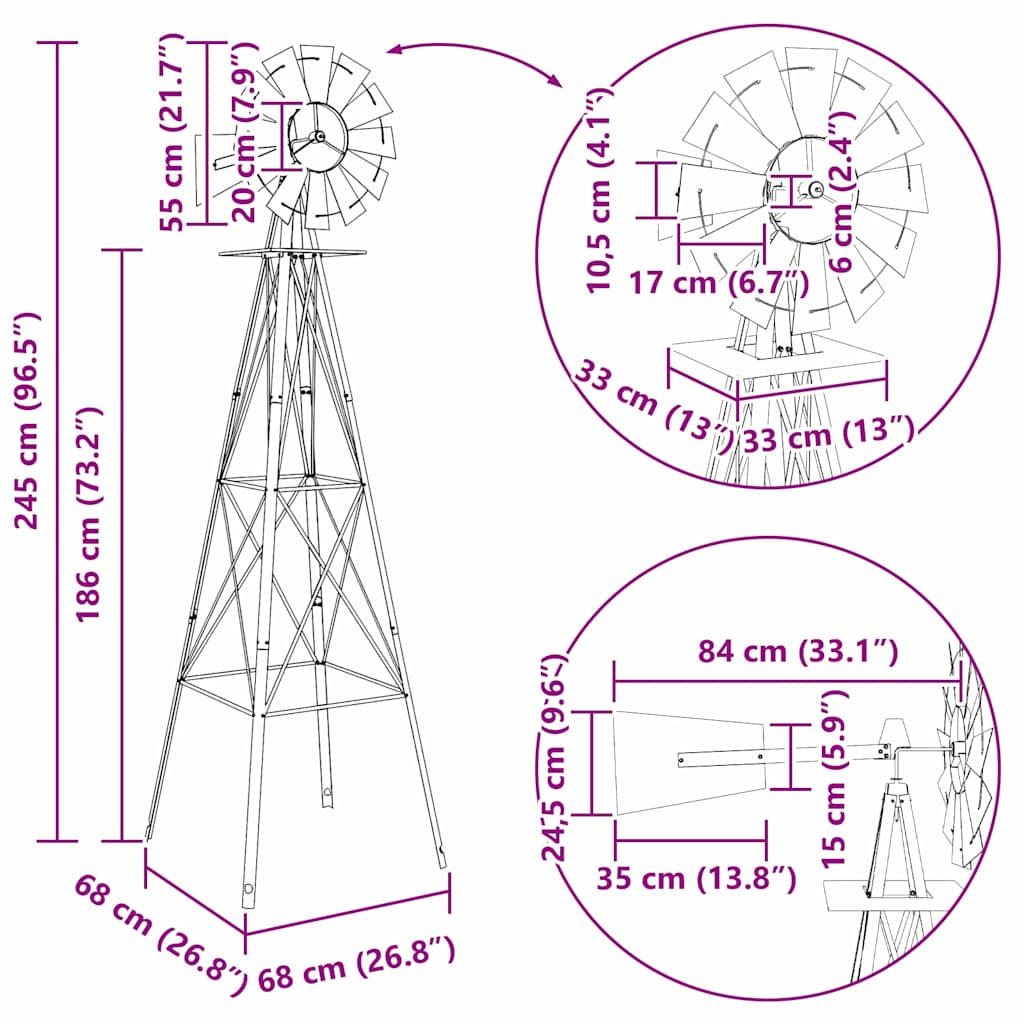 Mulino a vento Grigio 84 x 68 x 245 cm Ferro 42013609