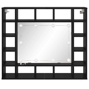 Mobiletto per specchio-Mensola con Specchio Rovere Nero 91 x 15 x 76,5 cm