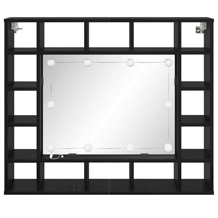 Mobiletto per specchio-Mensola con Specchio Rovere Nero 91 x 15 x 76,5 cm