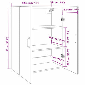 vidaXL Armadio pensile Rovere nero 69.5 x 34 x 90 cm Legno multistrato