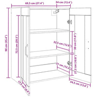 vidaXL Mobiletto da parete appeso Marrone 69.5 x 34 x 90 cm